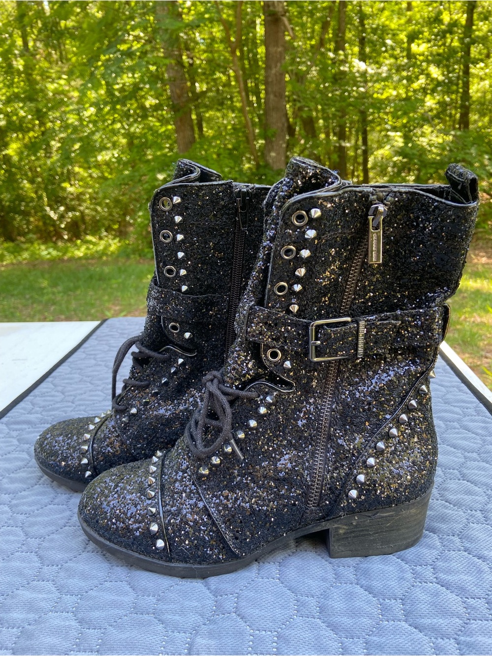 Glitter Studded Combat Boots - Black Gianni Bini Size 8.5